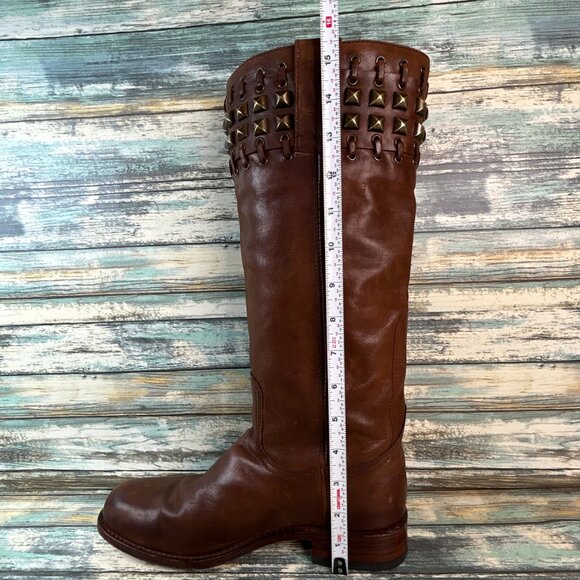 Sendra Knee High Boots Womens 8 Brown Leather Riding Moto Studded Biker Western - Picture 10 of 15